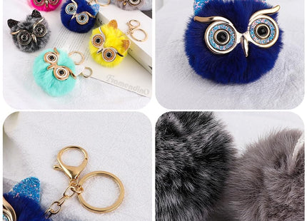 Framendino 6 Pack Fluffy Cute Owl Keychain - Faux Animal Fur Pom Pom Owl Keychain for Bag Decor