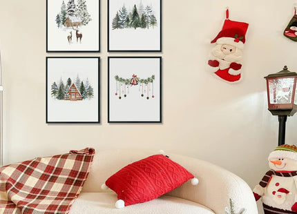 ULEGIE Christmas Winter Forest Cabin Poster Wall Art Prints Set of 4