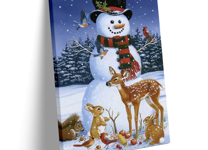 Snowman Christmas Decorations for Home Indoor Canvas Wall Decor - Framed Poster Print With Deer and Birds