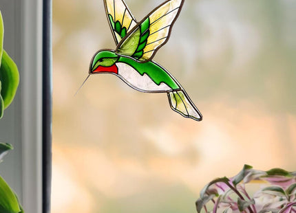 Hummingbird Stained Glass Suncatcher, Ruby-Throated Window Hanging