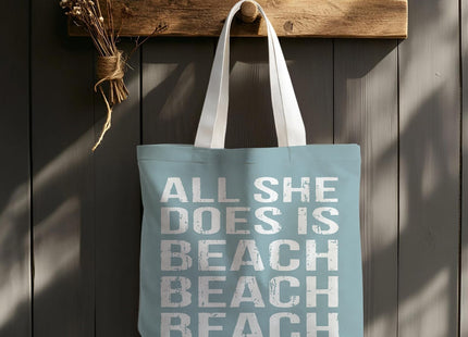 VIIJJUE Blue Beach Tote Bag, Coastal Beachy Canvas Tote Bags, Beach Lover Gifts for Women, Retro Coastal Nautical Reusable Grocery Shopping Bag