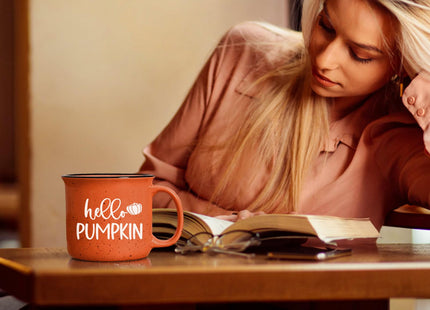 Maustic Fall Coffee Mug, Hello Pumpkin Mug, Seasonal Decor for Home Camping, Perfect for Fall, Thanksgiving, Cute Pumpkin Cup 15 Oz