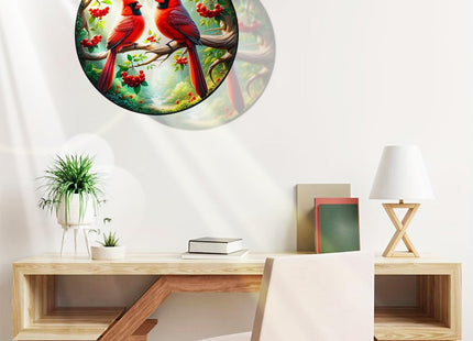 RIVEENY Stained Glass Cardinal Suncatchers, Male & Female Cardinal Sun Catcher Window Hangings, Cardinal Stained Glass for Home Decor, Red Birds Suncatchers Gifts for Mom Women 20cm/7.87inch