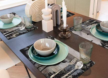 JanJCurt Rustic Deer Placemats, Retro Cabin Country Blue Brown Wooden Board Wild Forest Animals Deer Bird Print Print Placemats for Home Kitchen Dining Dinner Mats, 12x18 Inch, 4PCS