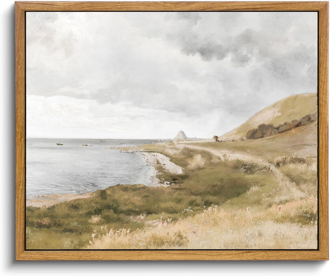 KBKBART Framed Canvas Wall Art, Danish Coastal Seaside Art Prints 12x16in