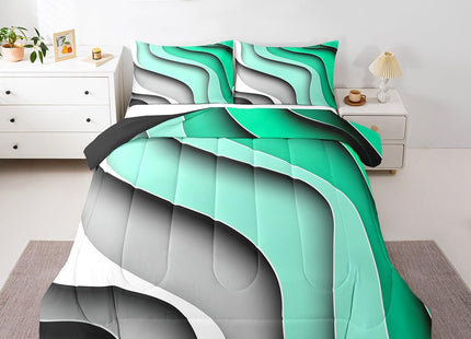 Erosebridal Geometric Stripe Comforter Twin Black Green Gradient Bedding Set for Boys Kids Teen, Minimalism Bedding Comforters & Sets Abstract Sea Ocean Wave Duvet Sets, Coastal Beach Quilt Sets 2pcs