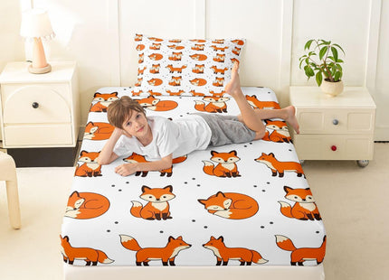 Feelyou Fox Bedding Set Cute Animal Pattern Bed Sheet Set for Kids Boys Girls Woodland Fitted Sheet Twin Size Includes 1 Flat Sheet 1 Sheets & 1 Pillowcase