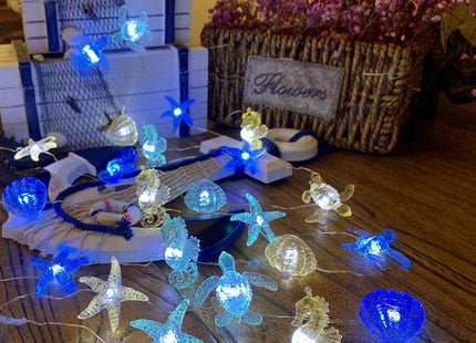 Coastal Solar String Lights Outdoor Garden Lights Marine Life Solar Fairy Garden Lights for Outside 14ft 40LED Waterproof Turtle Seahorse Starfish Clam Beach House Nautical String Lights Yard Decor