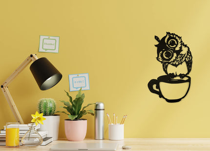 Owl Wood Wall Art, Owl Wall Decor, Coffee Wall Decor, Black Wooden Owl Decorations, Office, Living Room , Bedroom , Kitchen Wall Hanging Decor, Great Gifts
