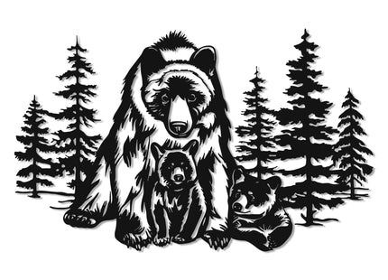 Slickss Bear Metal Wall Art, Mother Cubs Forest Cabin Decor