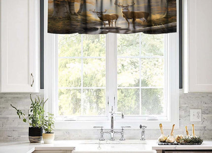 wlsgdsg Rustic Deer Valance Curtain Vintage Country Nature Maple Leaf Forest River Hunting Elk Nature Wildlife Window Treatment Valances Curtains for Living Room Bedroom，54x18Inch 1P