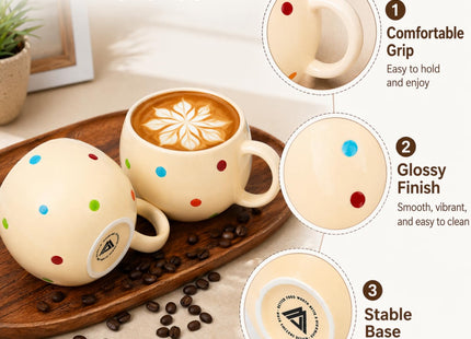 AVLA 6 Pack Ceramic Campfire Coffee Mugs, 10 Ounce Porcelain Specialty Coffee Drinks Hot Chocolate Mugs with Handle, Creative Mug Tea Cup Set for Party, Polk Dot