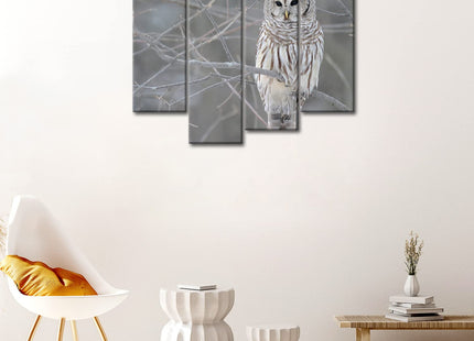 Owl Wall Art Artwork White Owl Prints On Canvas, 4 Panels Animal Pictures
