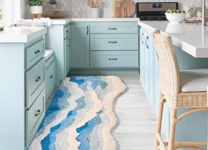 DyeFury Large Ocean Sea Wave Rug 60"x30", Beach Themed Room Decor Aesthetic, Beachy Decor for Bedroom Nursery Kitchen, Washable Blue Area Rug, Nautical Coastal Room Decor