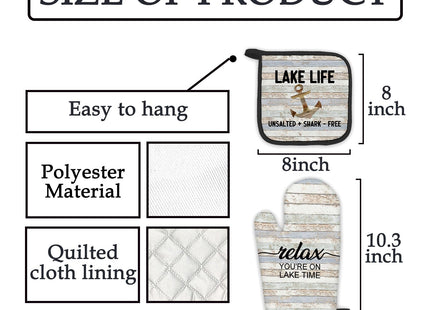 FIicy Lake House Gifts Oven Mitts and Pot Holders Sets, Lake Lovers House Kitchen Accessories Sets,Rustic Relax You’re on Lake Time Heat Resistant Oven Glove Potholders for Kitchen Cooking Baking BBQ