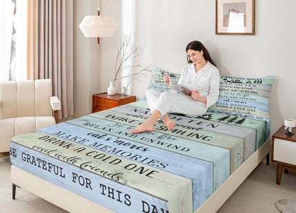 Camping Decor Bed Sheets for Rv Camper, Camper Rules Fitted Sheet Full, Lake Camper Door Bedding Set for Kids Teens Adult Bedroom, Rustic Farmhouse Sheets Cabin Decor with 2 Pillow Cases