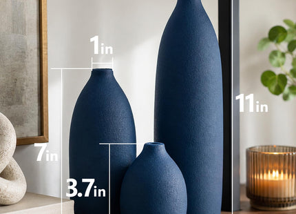 Mdaolv Matte Blue Vase Set Navy Blue Decor Coastal Decor Vases for Kitchen Island Living Room Office Table Fireplace Mantle Decorations & Bathroom Shelf Decor Centerpiece Table Decorations Ceramic