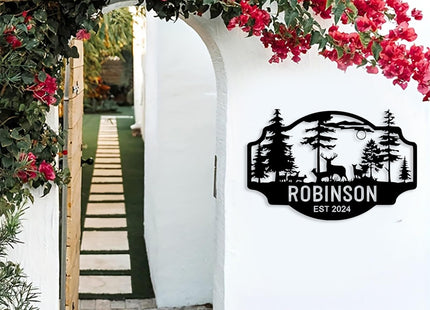 Personalized Deer Metal Cabin Sign, Custom Deer Signs Outdoor Metal