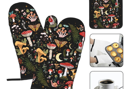 Black Mushroom Oven Mitts and Pot Holders Sets of 3 Witchy Hot Pads