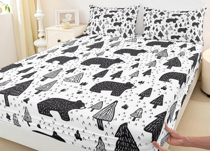Erosebridal Black Bear Fitted Sheet Queen Rustic Woodland Animal Bed Sheets Country Pine Tree Sheets for Kids Boys Teens Adults Men Cabin Lodge Bedding Set with 2 Pillow Cases