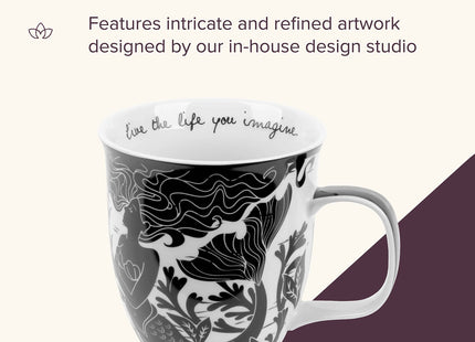 Karma Gifts, 14 oz Black and White Boho Mug, Cute Coffee and Tea Mug, Ceramic Coffee Mugs for Women and Men, Mermaid