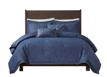 Woolrich Rustic Lodge Cabin Comforter Set - All Season Down Alternative Warm Bedding Layer and Matching Shams, Oversized Full, Perry, Denim Blue