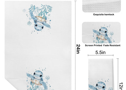 XUNLURY Sea Turtle Horse Coastal Kitchen Towels, Beach Nautical Hand Towels for Bathroom, Ocean Animal Decorative Dish Tea Towels for Kitchen, Under The Sea Bathroom Decor, 16x24 Inch Set of 2