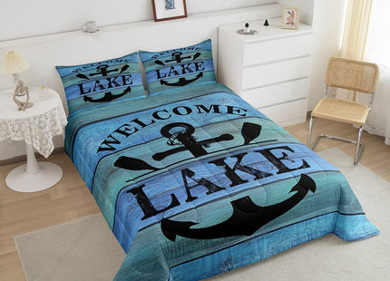 jejeloiu Lake Anchor Themed Blue Comforter Set Twin Size Kids Boys