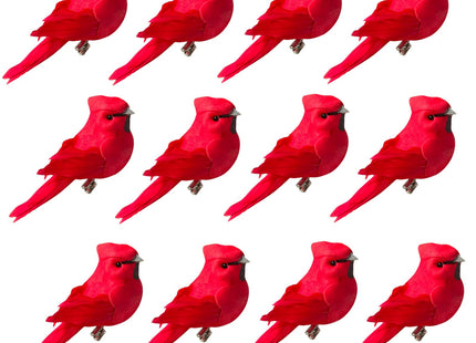 12pcs Artificial Red Cardinal Birds Decorative Red Cardinal Bird Ornaments Clip on Birds for Christmas Tree Wreath Yard Patio Artificial Holiday