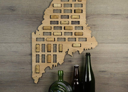 Wooden Shoe Designs Cork Map - Maine | Wall Mounted Wine Cork Holder Decor Display Art | Great Gift for Lovers and Collectors