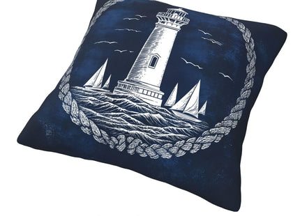 Nautical Lighthouse Pillows Cover Set of 4, Sailing Boat Anchor Compass Blue Throw Pillow Covers, Costal Ocean Theme Decorative Pillowcases, Outdoor Cushion Case for Couch Sofa Home Decor 16x16 Inch