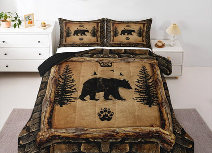 Feelyou Kids Rustic Bear Bedding Set Toddler Size Farmhouse Forest Animal Black Bear Comforter Set Boys Girls Hunting Country Brown Duvet Quilt