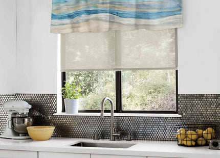 2 Pack Coastal Nautical Kitchen Valances for Windows, Ombre Navy Blue Short Valance Curtains Rod Pocket Window Treatments Modern Abstract Beach Wave Valances for Living Room 42x12 Inch, 2 Panels