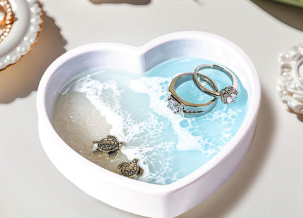 Handmade Resin Ring Dish, Beach Themed Trinket Dish with Couple Sea Turtles