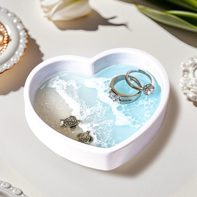 Handmade Resin Ring Dish, Beach Themed Trinket Dish with Couple Sea Turtles