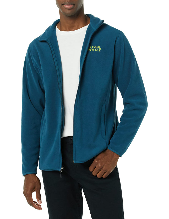 Amazon Essentials Disney | Marvel | Star Wars Men's Polar Fleece Full-Zip Mock Insulated Outerwear Jackets, Star Wars Logo, Medium