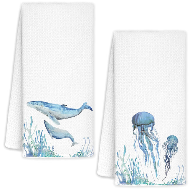 AQYIP Coastal Seashell Kitchen Towels, Blue Conch Dish Tea Towels for Kitchen Decor, Preppy Beach Beachy Hand Towels for Bathroom, Coastal Bathroom Decor, Beach House Decor, 16x24 Inch