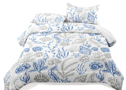 Raphus Cucullatus Sea Shell Bedding Comforter Set Full, Beach Theme Ocean Coastal Bed Set, Sea Shell Bedding