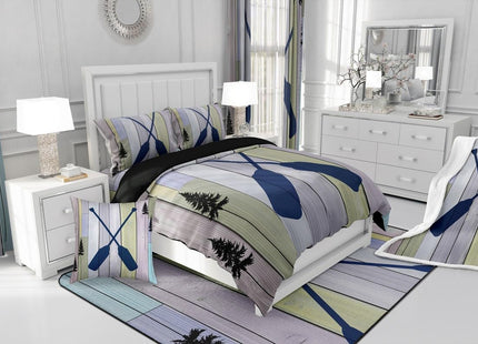 Rustic Farmhouse Old Barn Door Bedding Set - Blue Lake Paddle Decor Twin Comforter Set with 1 Pillowcase
