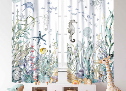 Nautical Beach Curtains,Coastal Seahorse Undersea Animal Blue Bedroom Kids Room Drapes Treatments,Ocean Coral Summer Living Room Bathroom Window Curtains 2 Piece Set,42X54 Inch