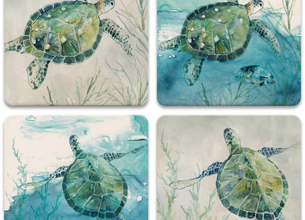 Sea Turtle Drink Coasters, Absorbent Self Drying Absorbent Coasters for Hot or Cold Drinks - Coastal Theme