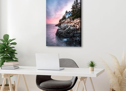 Maine Beach Wall Art Sunset Ocean Bass Harbor Lighthouse Wall Decor Nature Coastal Landscape Pictures Acadia National Park Canvas Painting Seascape Artwork for Bathroom Bedroom Home Decoration 24x36"