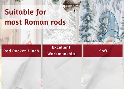 Winter Gnome Valances Curtain for Kitchen Cafe,Christmas Snowy Pine Tree Window Valance Blue Snowflake Short Curtains 42"x 18" Rod Pocket Windows Treatment Drape for Bathroom Living Room Bedroom