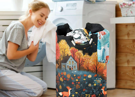 Trees Deer Fox Large Laundry Hamper Basket, Collapsible Laundry Bag Storage Bins Baskets with Handles for Laundry, Bedroom, Home Decor