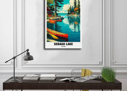 FtAmHbf Sebago Lake Scenic Maine ForestCalm Water Landscape Poster Bedroom Decor Sports Landscape Office Room Decor Gift Style:Frame 12x18inch