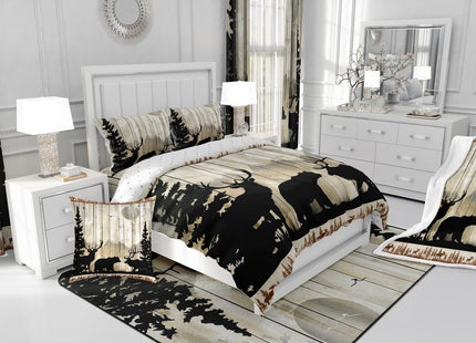 Feelyou Western Rustic Bear Deer Elk Comforter Set, Wooden Farmhouse Bedding Toddler, Hunting Wild Animal Quilt Forest Wildlife Hunting Bedding Comforter Sets Kids Boys Teens Adult Men Bedroom Decor