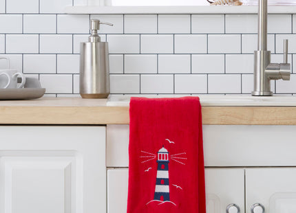 SKL Home Nautical Lighthouse Hand Towel Set-2pc, 100% Cotton, Red