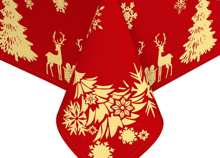 Faptoena Christmas Square Tablecloth 52x52 inch Red Table Cloth Golden Deer Xmas Tree Table Covers Red Tablecloths Christmas Decoration for Dining Room