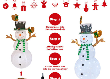 Outdoor Snowman Lighted, Pop-Up Lighted Snowman Outdoor Christmas Decorations Prelit 120 LED Lights Plug-in, Collapsible Light Up Snowmen with Squirrels Pine Cone Home Balcony Porch Yard Decor-Green