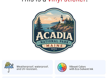 Retro Style USA Maine Acadia National Park Travel Sticker, Waterproof Car Bumper Vinyl Decal, 2 Inch